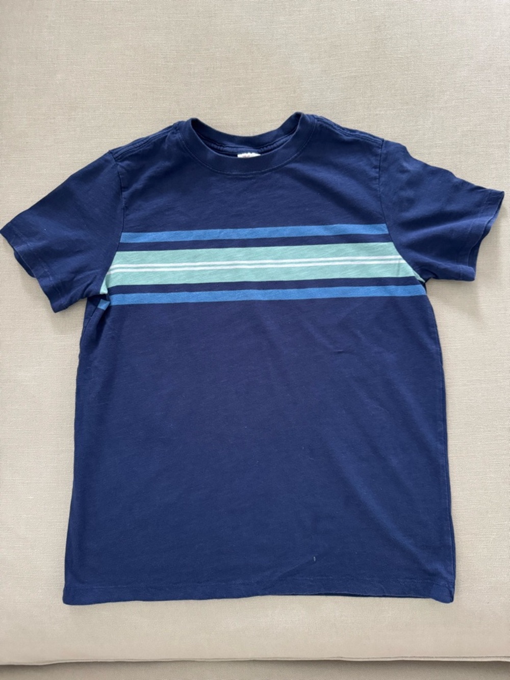 Hanna Andersson Navy Short Sleeve Tee with Blue & Mint Stripes